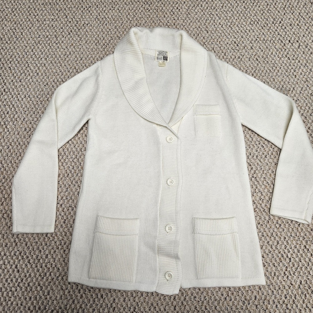 VTG Sears Cardigan Sweater Cream Grandpa Style Size M